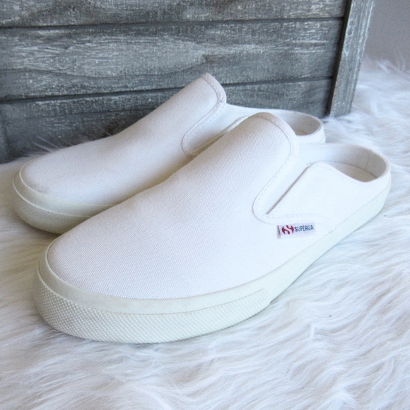 white canvas mule sneakers